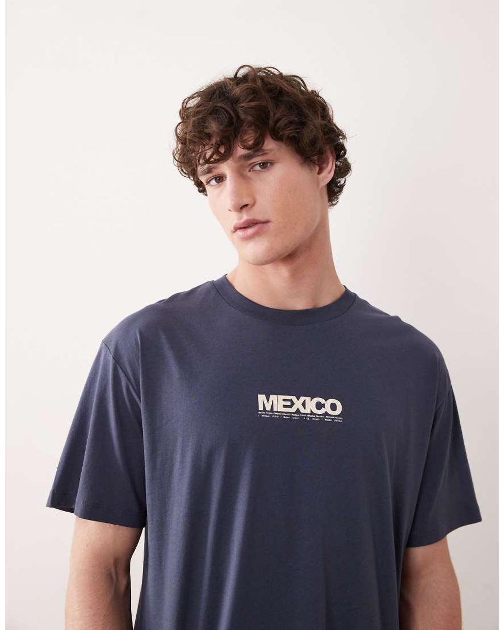 Jack & Jones Blue Mexico Postcard Backprint T-shirt for men