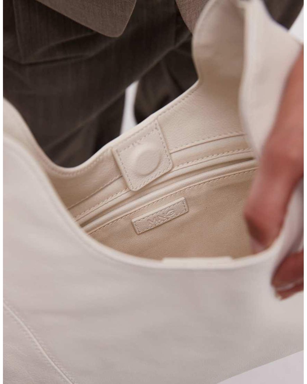 Mango Brown Leather Shoulder Bag With Metal Detail Handle