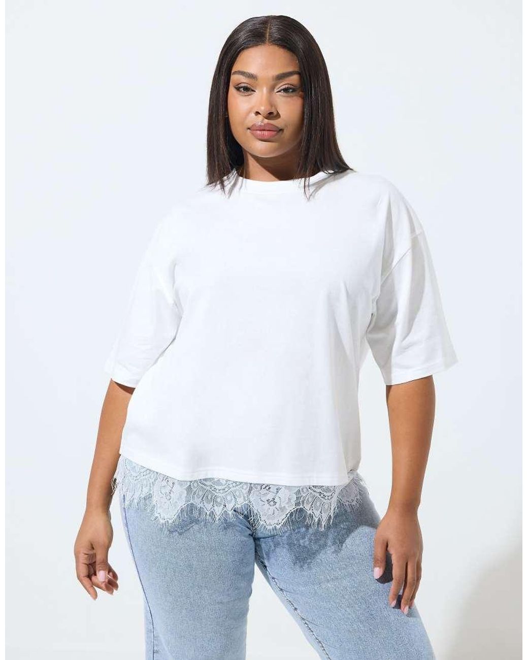 Yours Clothing White Lace Hem T-Shirt