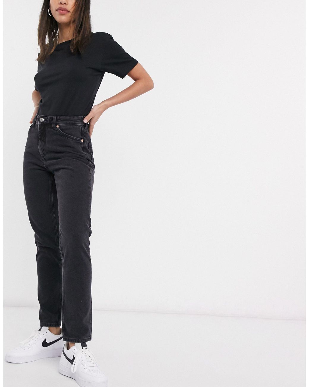 Monki Denim Kimomo High Waist Mom Jeans With Organic Cotton in Black | Lyst