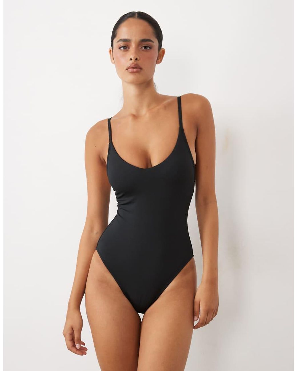 Speedo Black Solid V-Neck Swimsuit