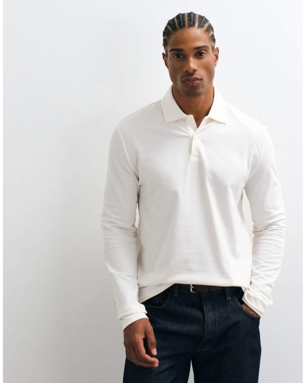 ASOS White Essentials Regular Fit Long Sleeve Polo for men