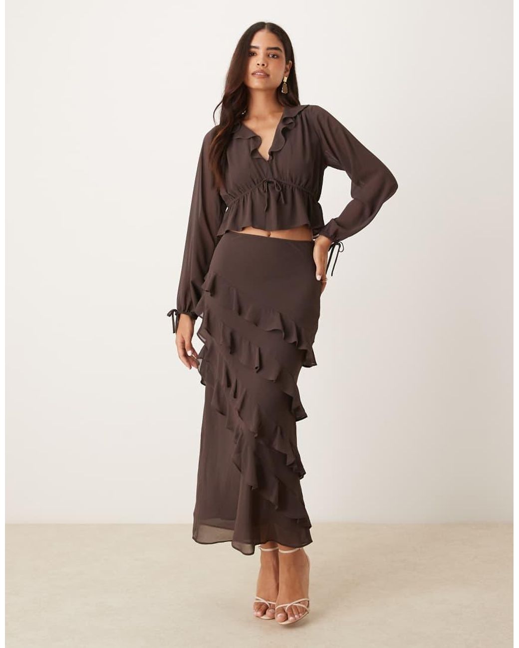 Nobody's Child Brown Arden Ruffle Boho Blouse Co-ord