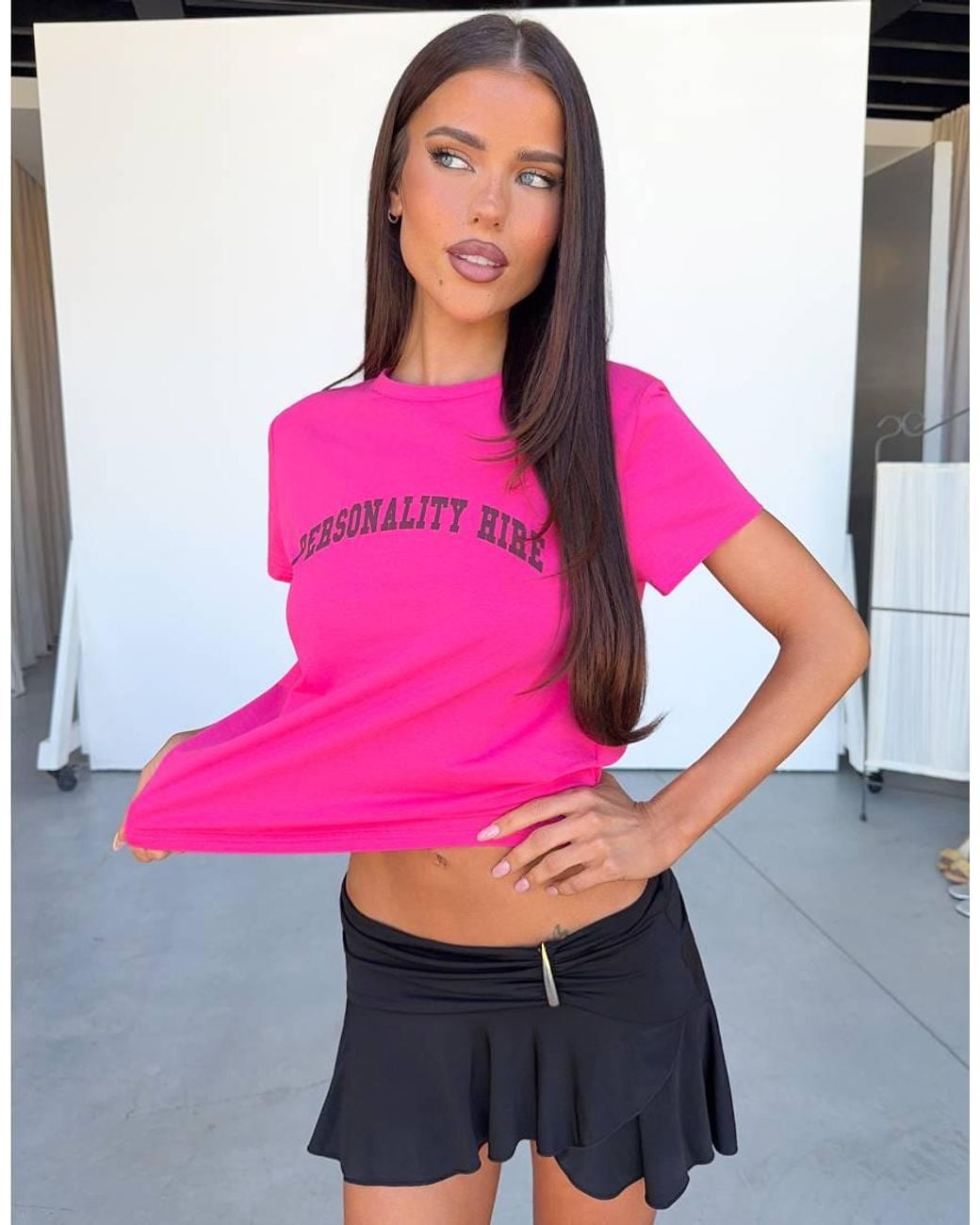 Tiger Mist Pink X Jessica Bader 'personality Hire' Graphic Fitted Baby Tee