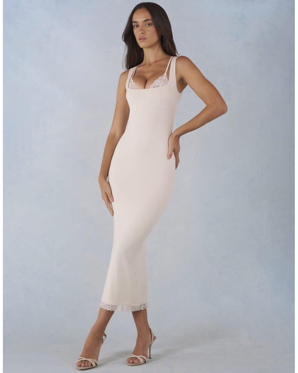 Oh Polly White Modal Lace Trim Detail Midi Dress