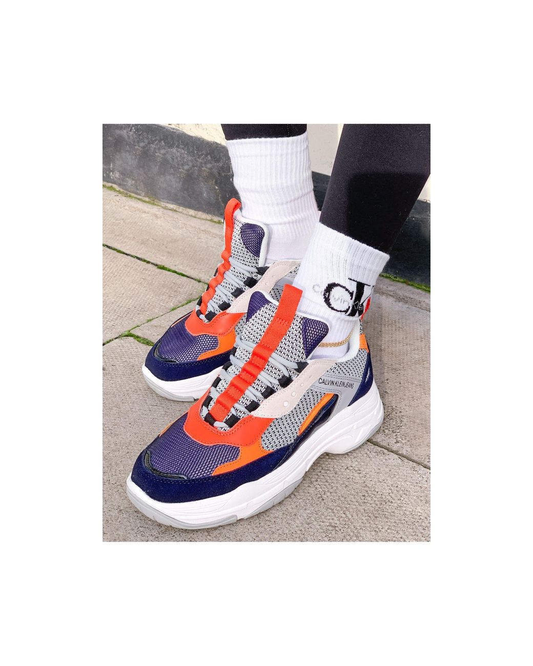 Calvin klein maya trainers navy light grey outlet orange