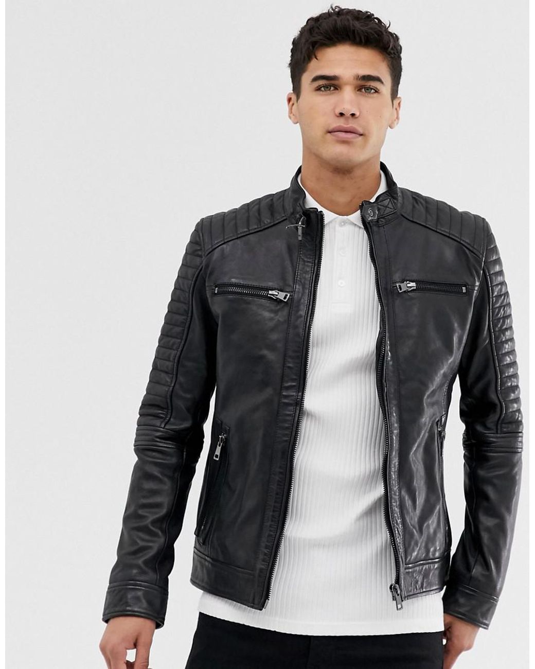 Men S Black Barney Original Real Leather 4 Pocket Biker Jacket