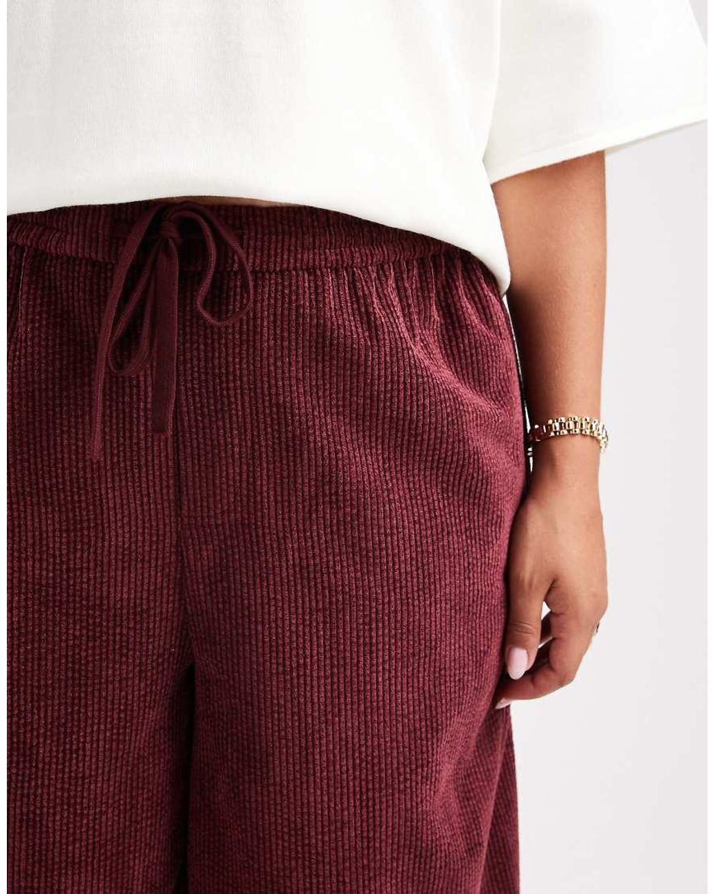 ASOS Red Asos Design Curve Pull On Barrel Leg Cord Trousers