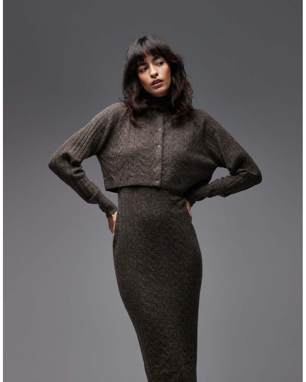 AllSaints Gray Sabine Co-ord Knit Dress & Cardigan Two Piece