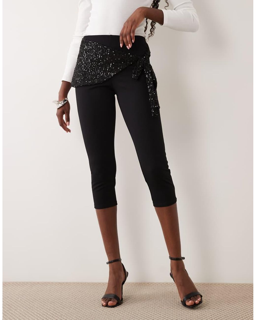 ASOS Black Longline Capris With Sequin Sash Waist