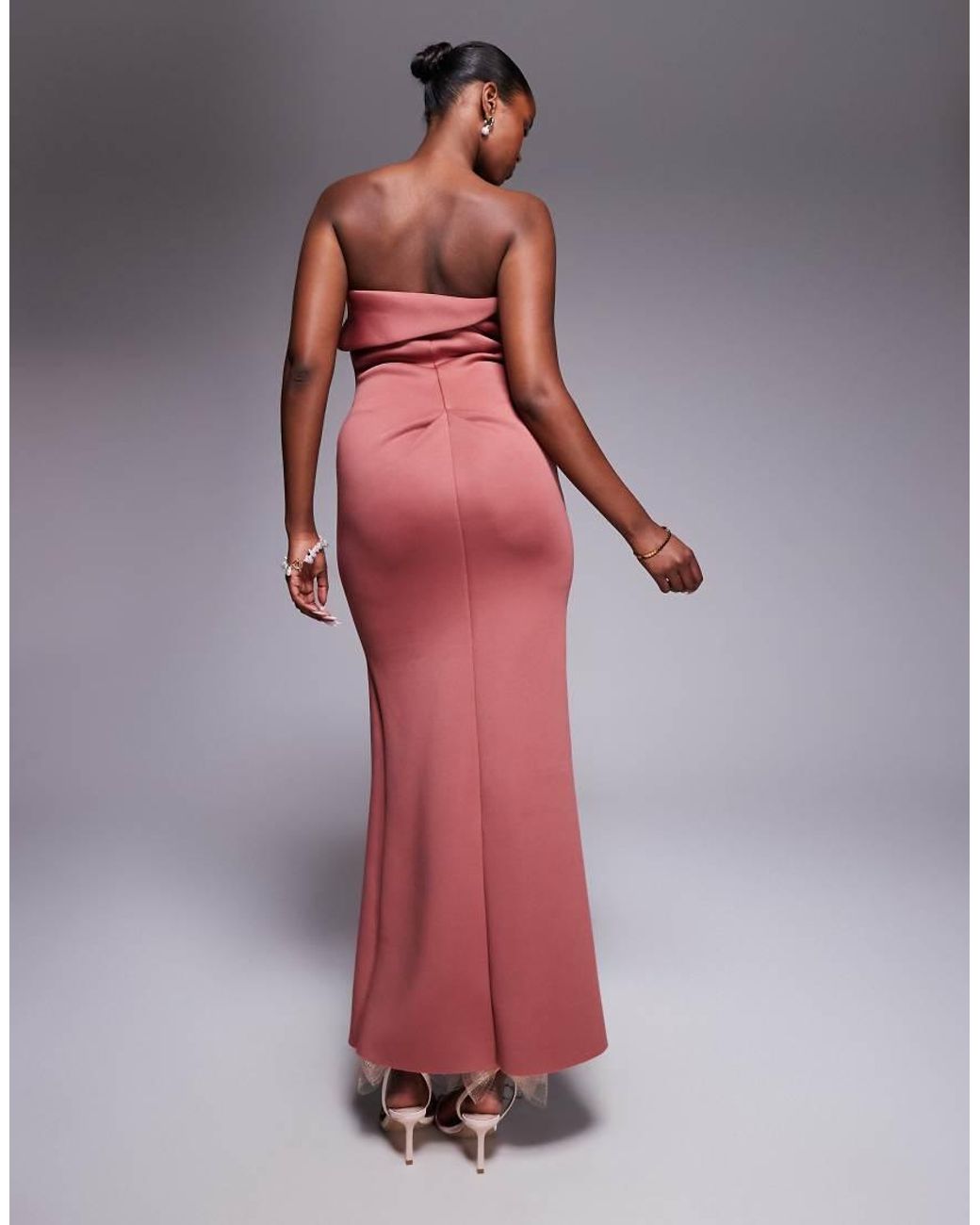 ASOS Red Bandeau Midi Dress With Twisted Front Detailing Midi Dress