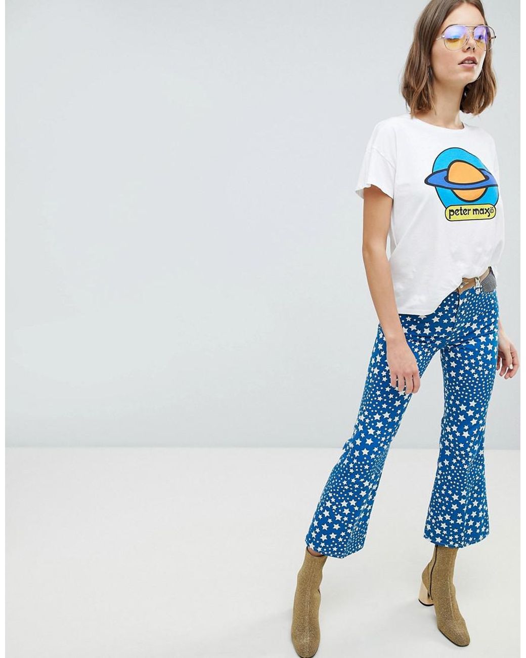 Wrangler X Peter Max Cosmic Print Cropped Flare Jean in Blue Lyst
