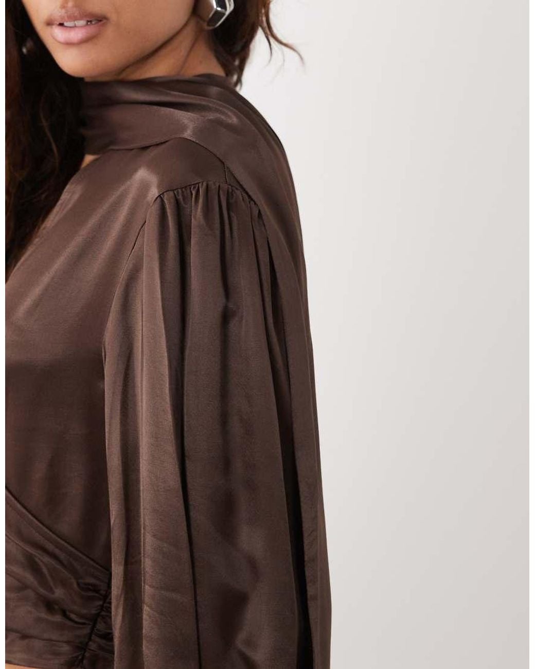 ASOS Brown Satin Wrap Scarf Blouse