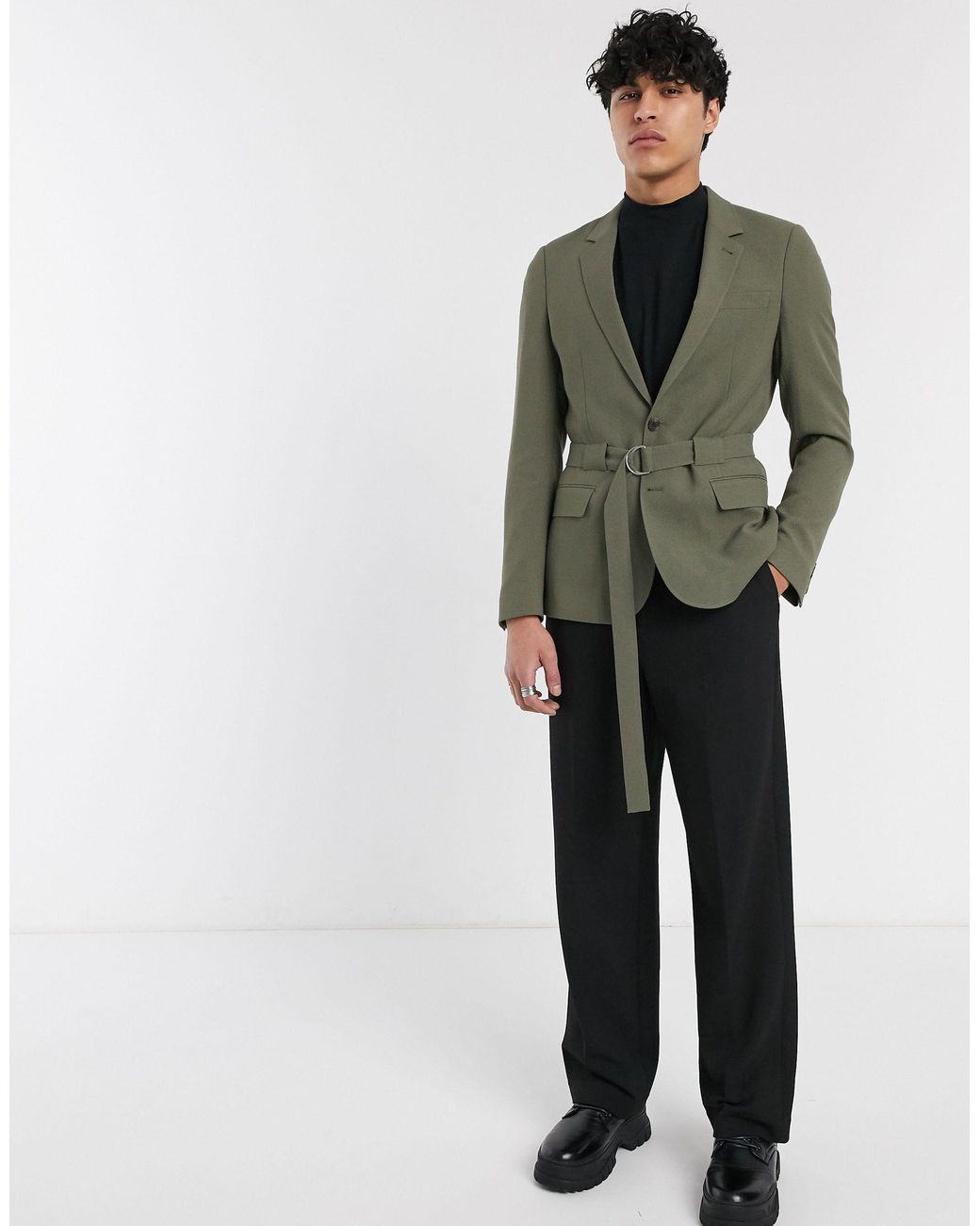 ASOS Skinny Belted Blazer in Green for Men | Lyst