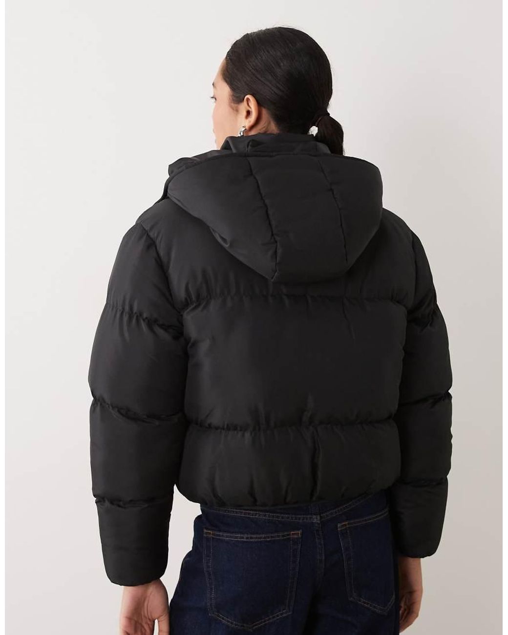 Brave Soul Black Short Puffer Jacket With Hood
