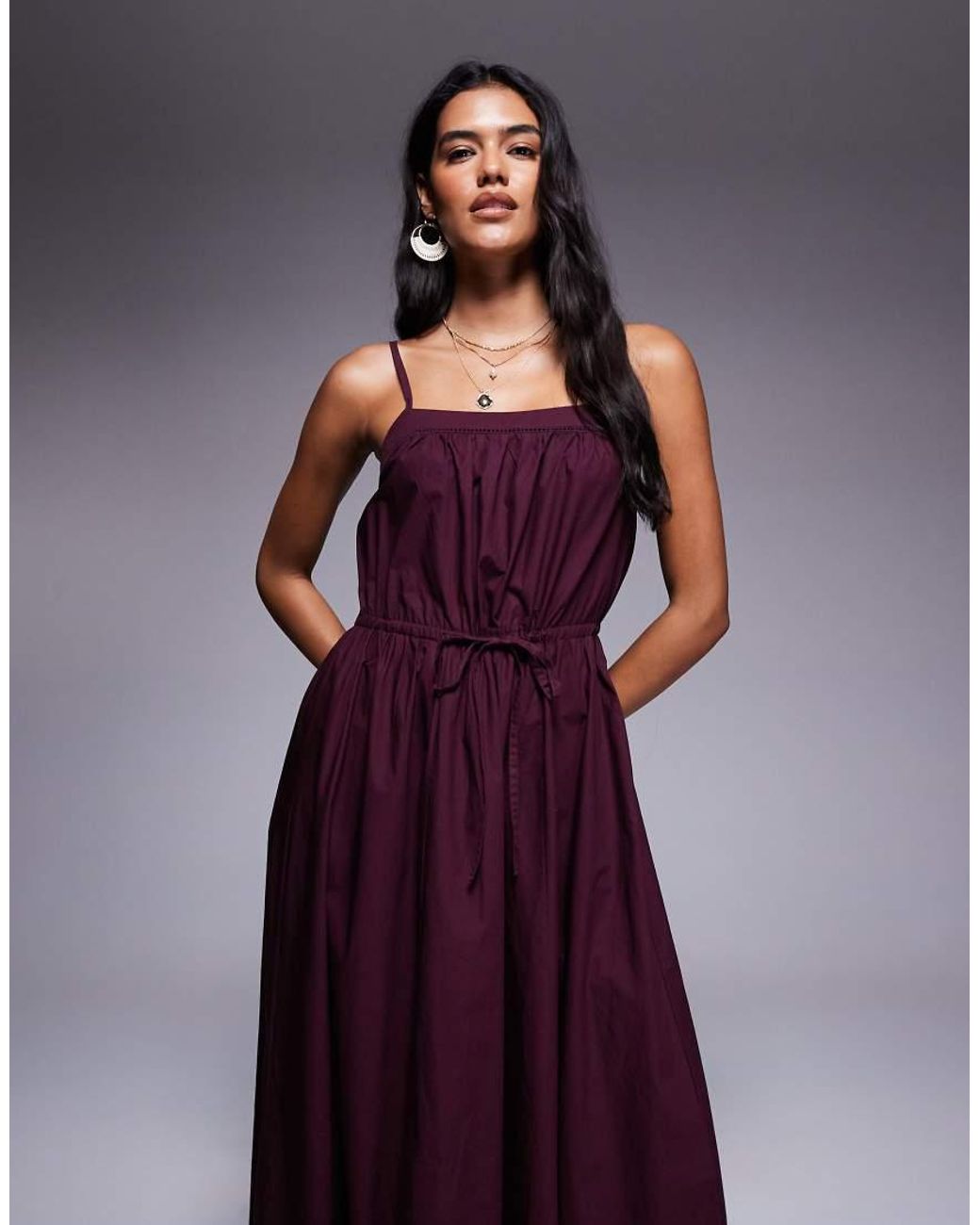 River Island Purple Strappy Poplin Midi Dress