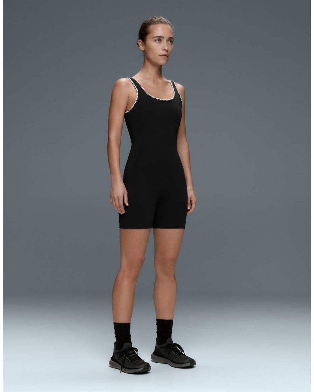 Oysho Black Contrast Stitching Comfortlux Short Jumpsuit