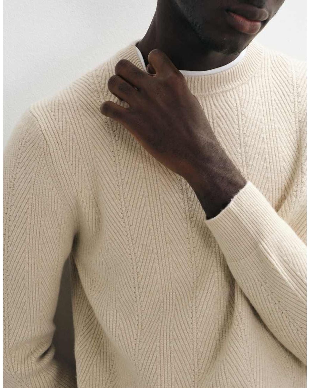 Mango Natural Cable Knit Sweater Light Beige for men