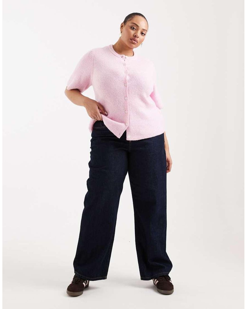 Pieces Plus Pink Pieces Curve Soft Knit Short Sleeve Cardigan
