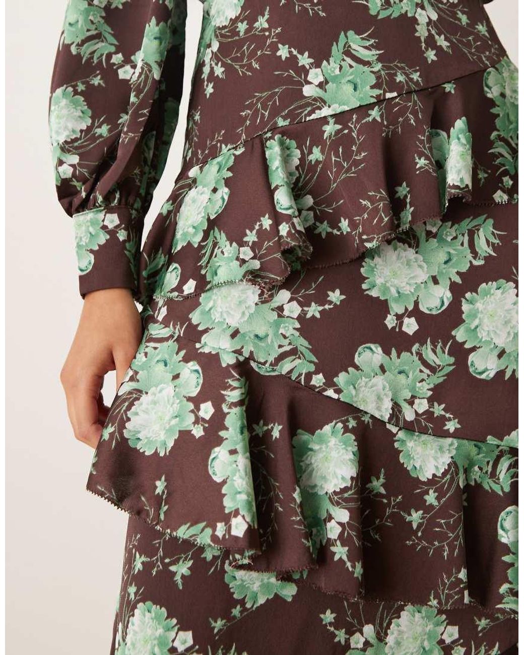 True Decadence Green One Shoulder Ruffled Layered Maxi Dress