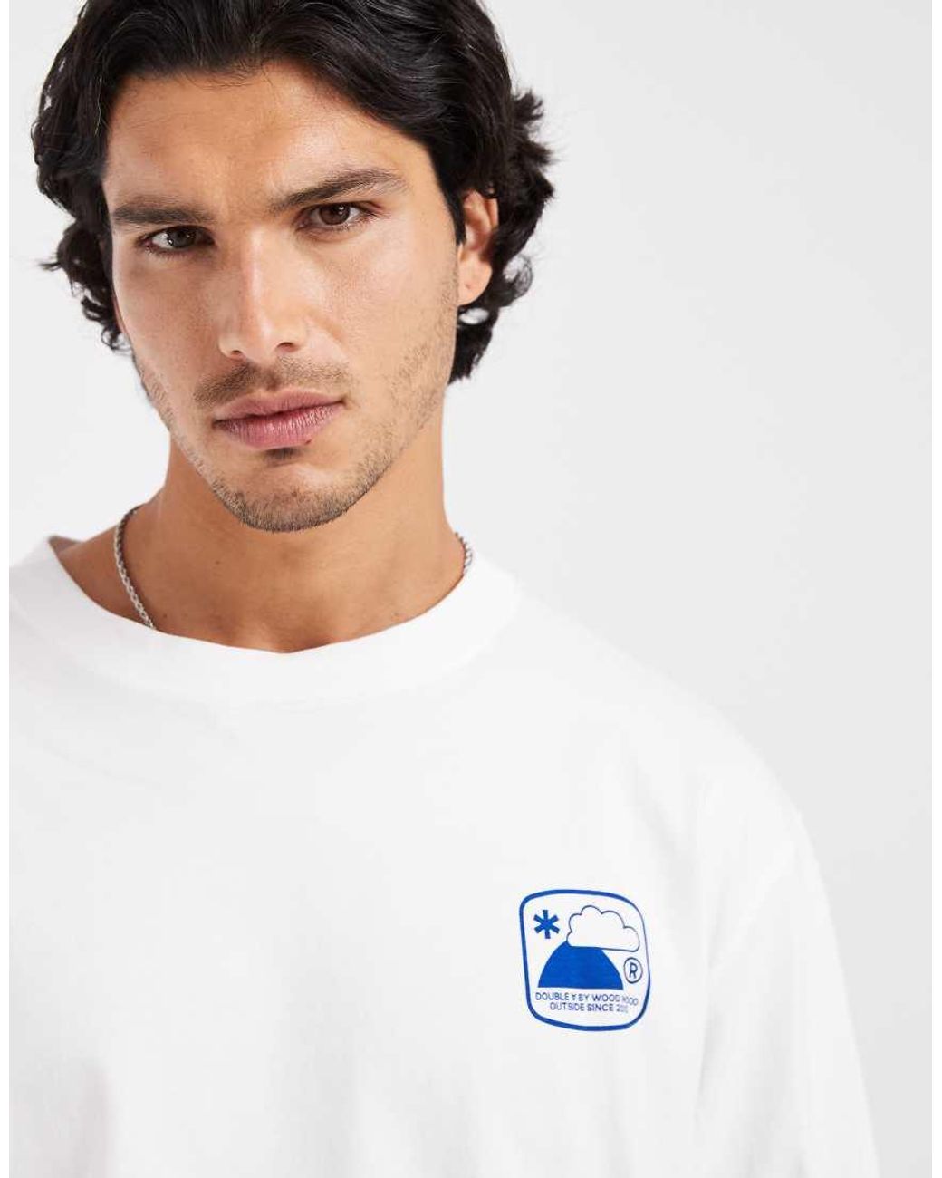 DOUBLE A by WOOD WOOD White 100% Cotton Liam Outsider Graphic Long Sleeve T-shirt for men