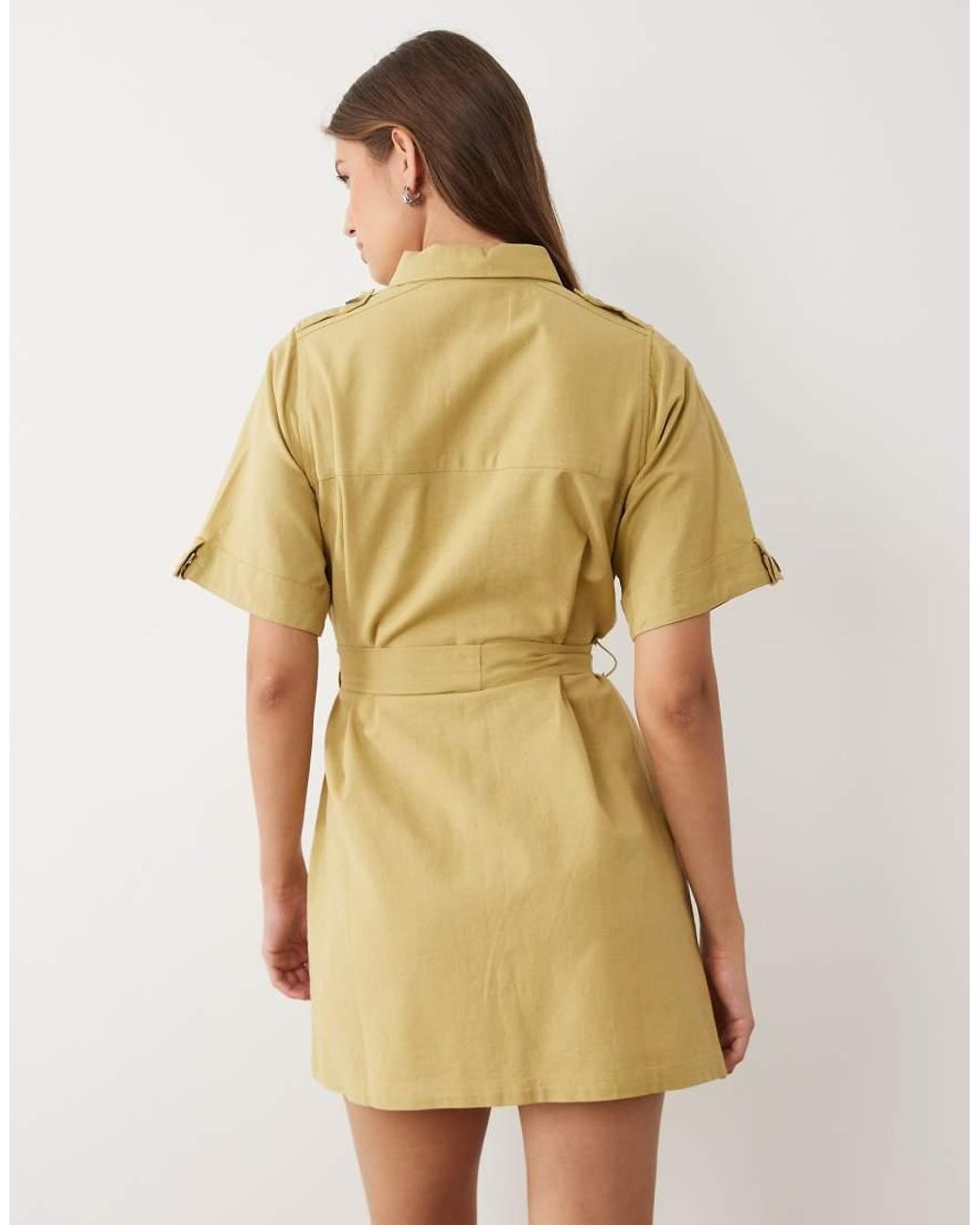 Wednesday's Girl Natural Button Through Mini Shirt Dress