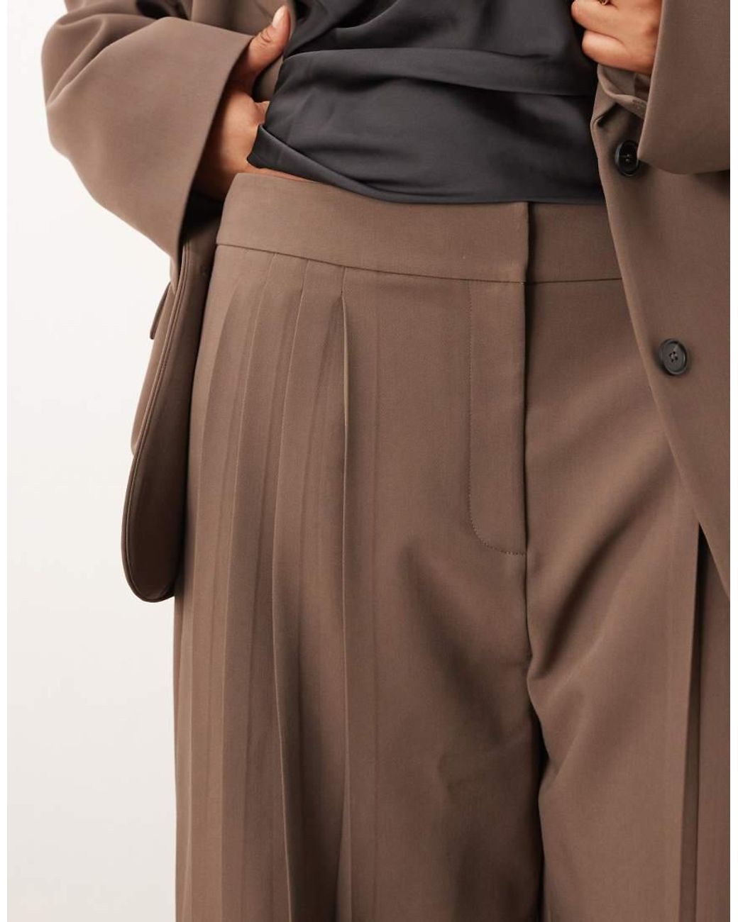 ARRANGE Brown Curve Pleated Wide Leg Trouser Co-Ord