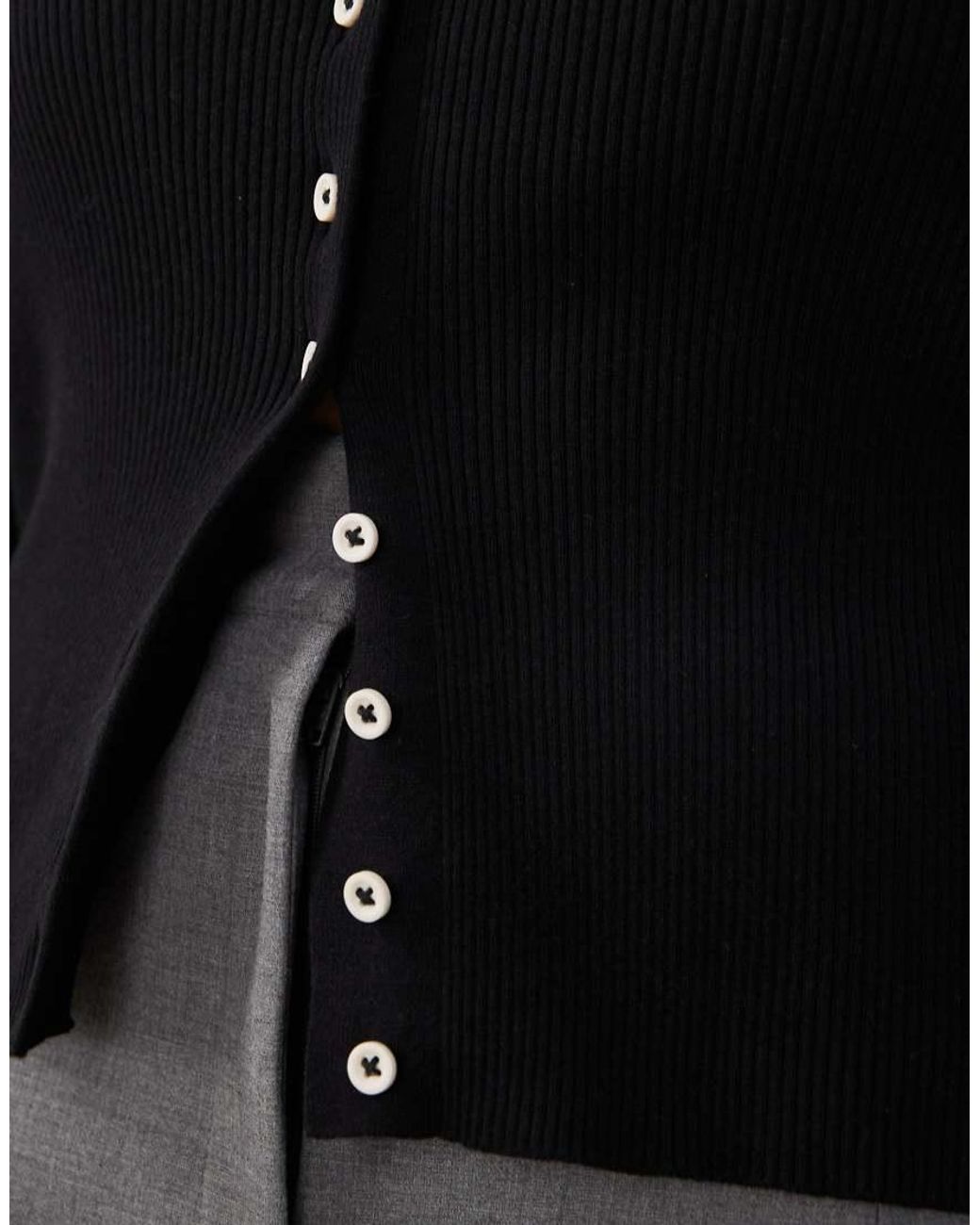 ASOS Black Asos Design Curve Cotton Blend Wide Scoop Cardigan With Contrast Buttons