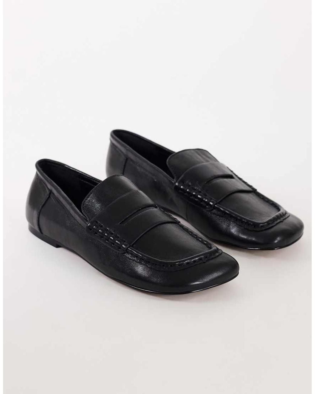 TOPSHOP Black Daniel Real Leather Flat Square Toe Loafer