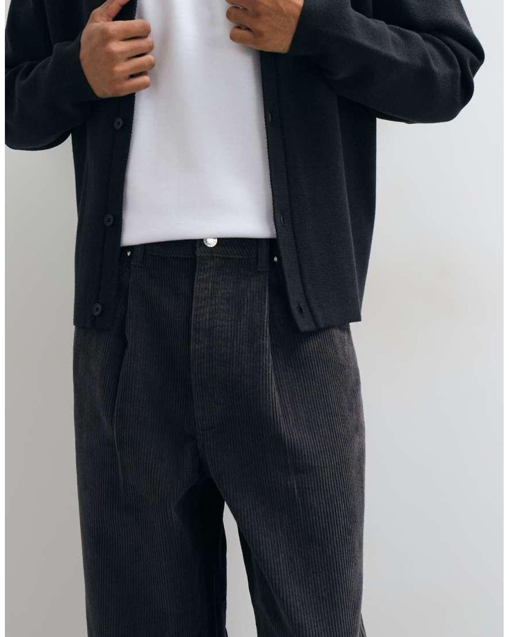 ASOS Black Relaxed Tapered Corduroy Trousers for men
