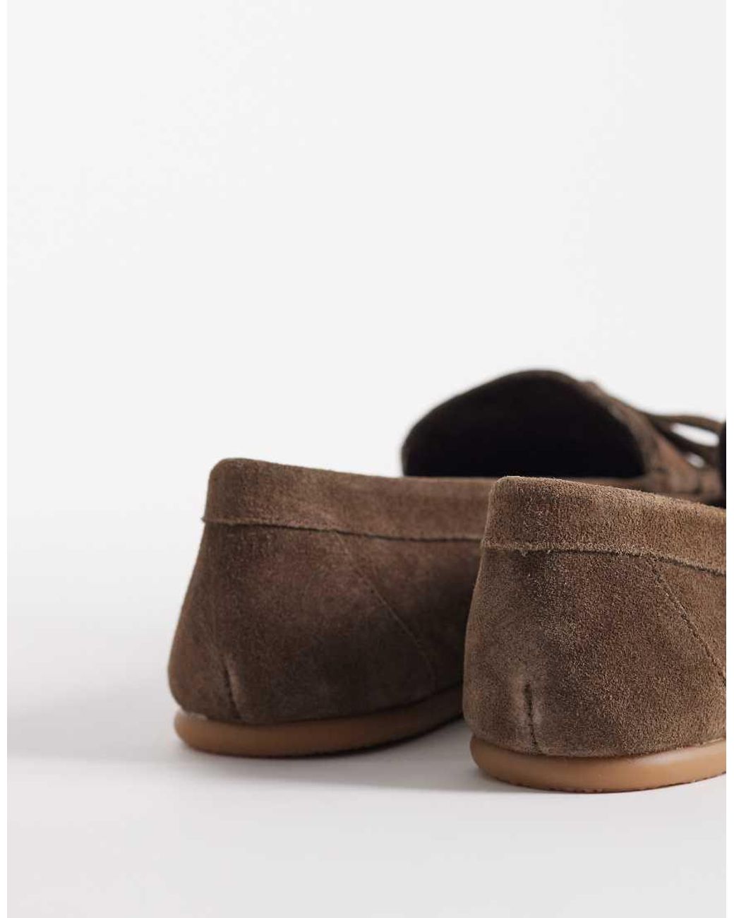 Mango Brown 100% Suede Loafers With Ruched Detail
