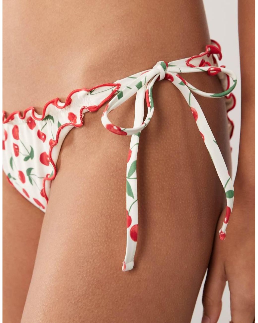 Accessorize White Cherry Print Bikini Bottom With Contrast Trim