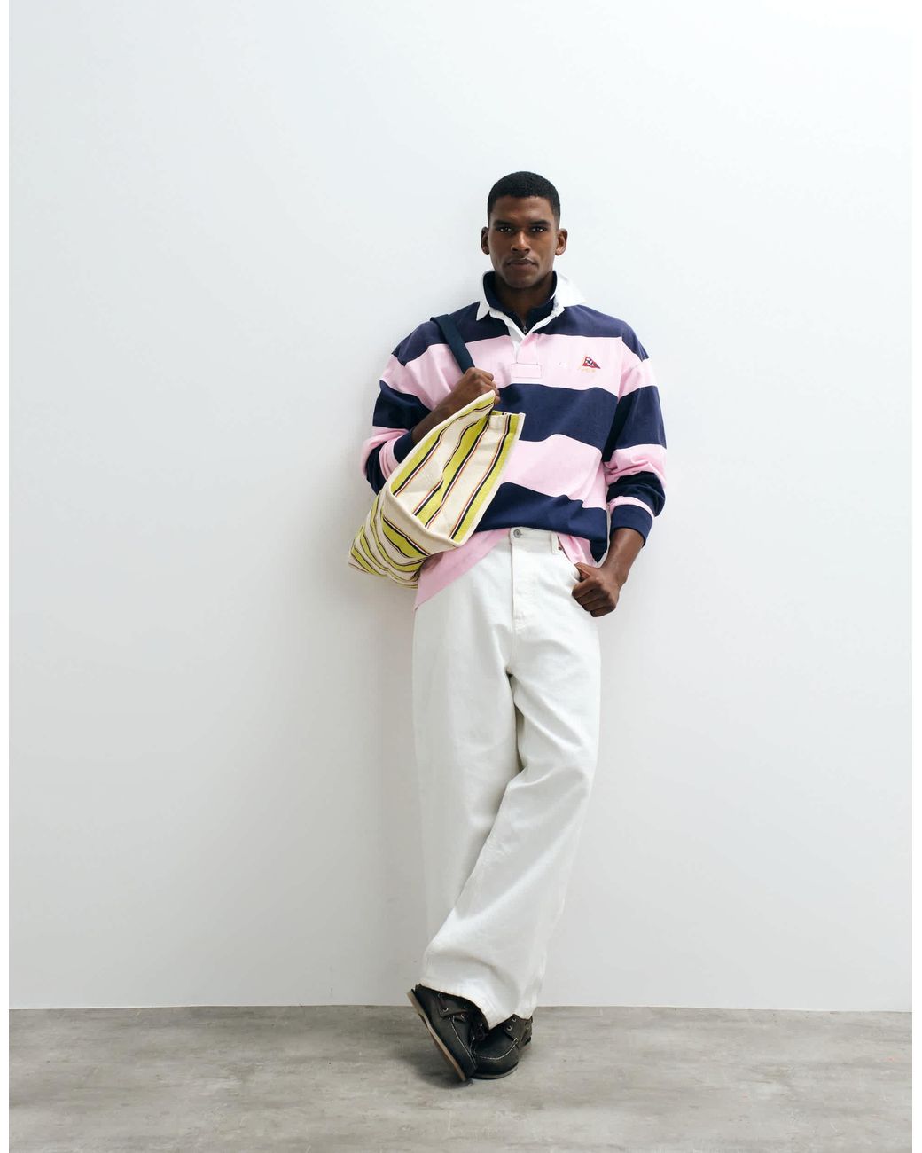 Polo rugby oversize à logo drapeau et rayures bloc bleu marine et Polo Ralph Lauren pour homme en coloris White