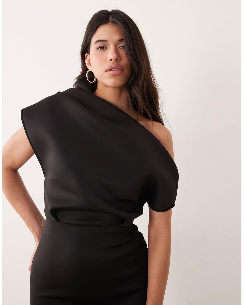 ASOS Natural Dramatic Neckline Midi Dress