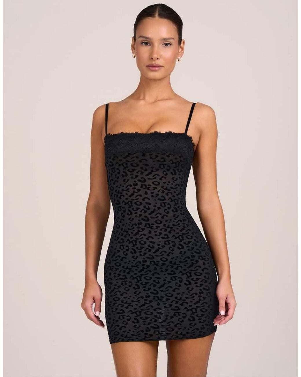 Oh Polly Black Lace Trim Cami Mini Dress