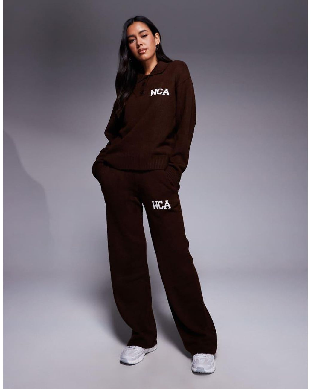 ASOS Gray Weekend Collective Co-Ord Knitted Rugby With Varsity Graphic