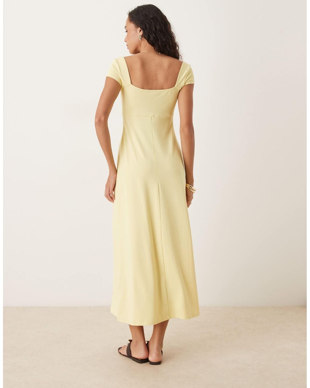 ASOS Cap Sleeve Midi Tea Dress in Natural | Lyst