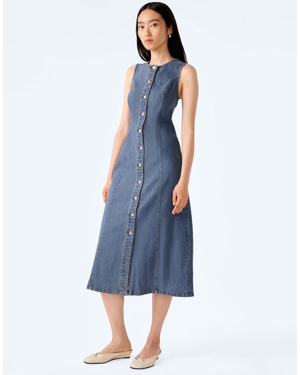 OMNES Blue Dresses Carter Sleeveless Denim Midi Dress