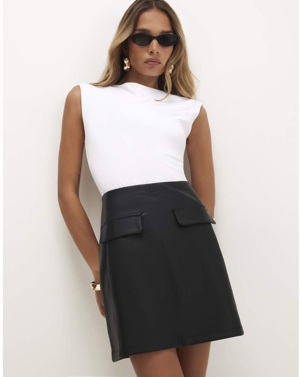 River Island White Faux Leather Pocket Detail Mini Skirt