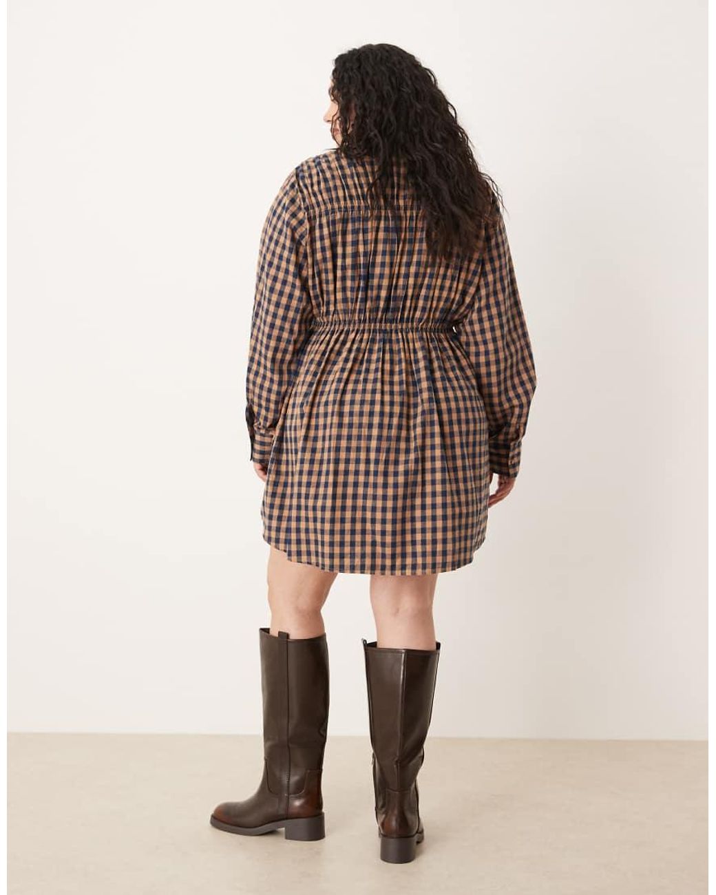 ASOS Brown Asos Design Curve Shirt Mini Dress With Cinched Waist