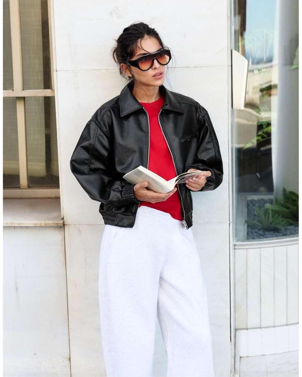 Pull&Bear Black Leather Effect Dad Jacket
