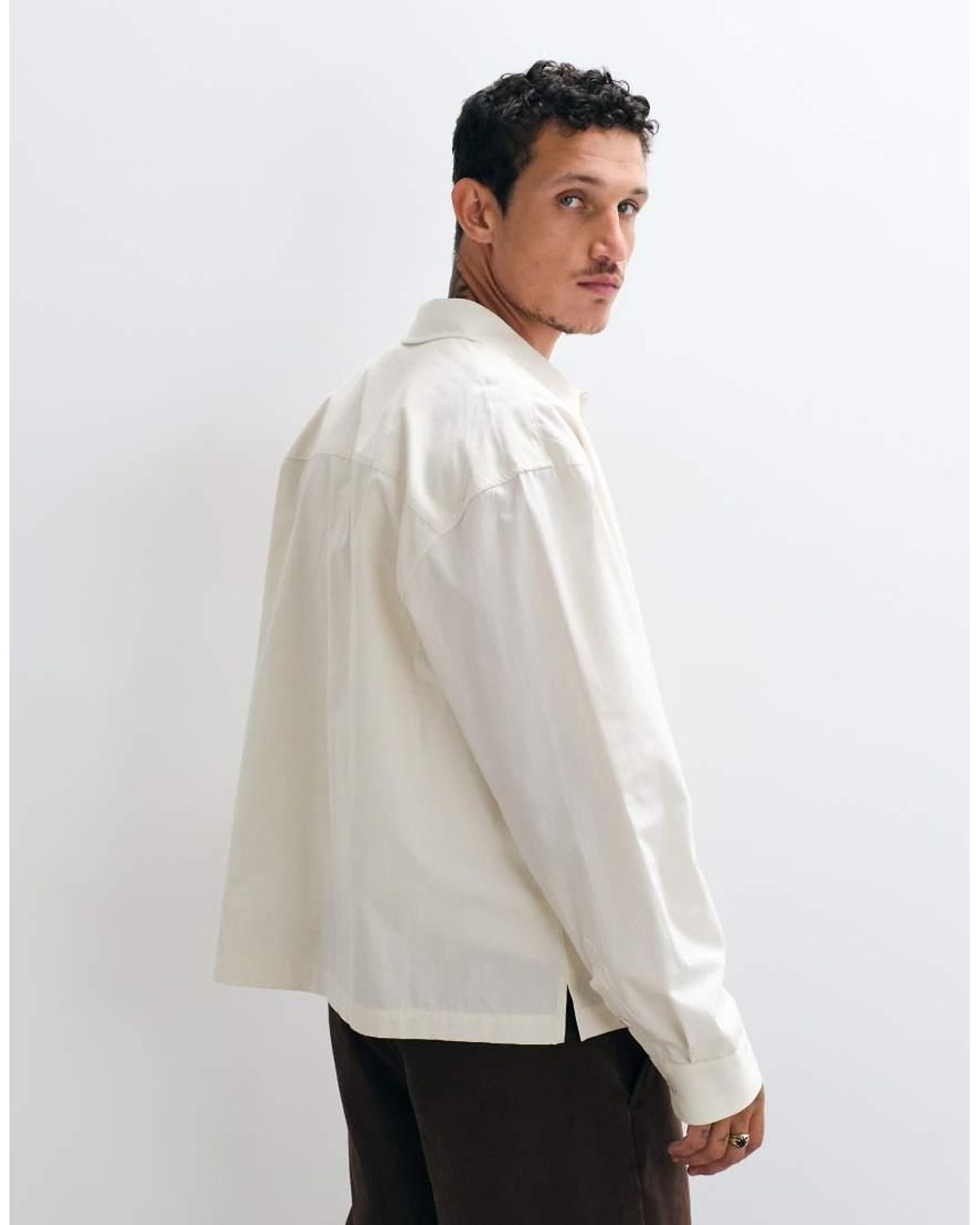 ASOS Natural Boxy Oversized Poplin Shirt With Placement Print for men
