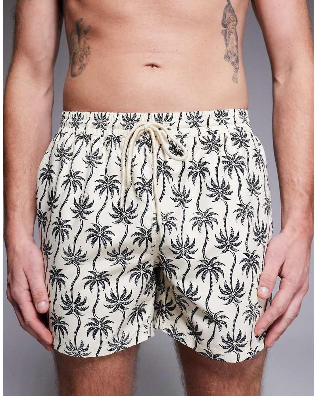 South Beach Gray Palm Print Swimshort for men