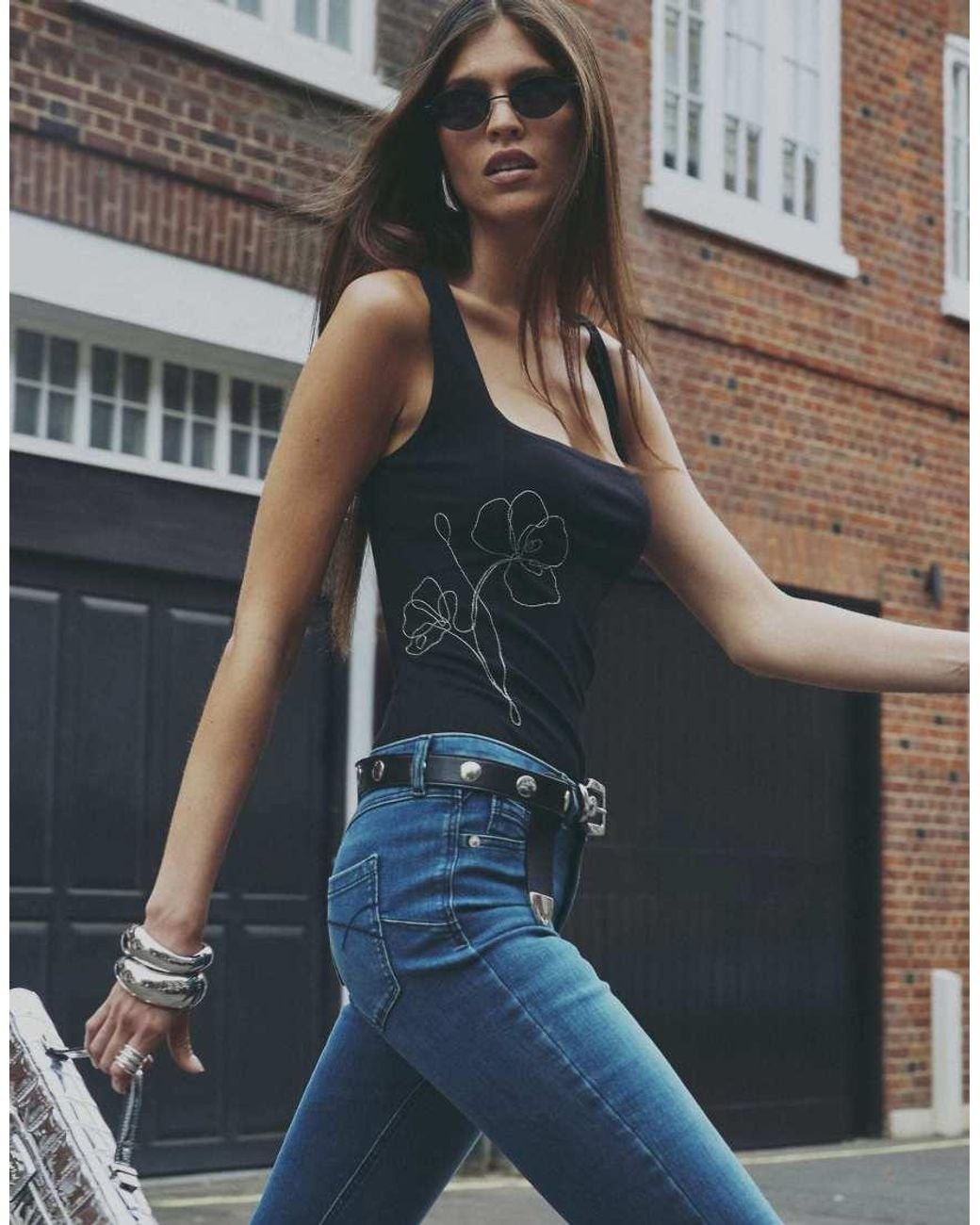 River Island Black Flower Embellished Corset Top