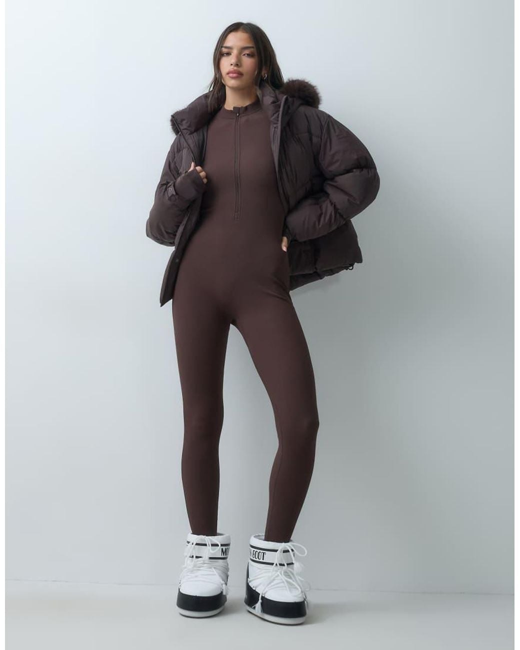 ASOS 4505 Ski & Snow Brown 4505 Ski Thermal Ribbed Fleece Back Base Layer Long Sleeve Unitard