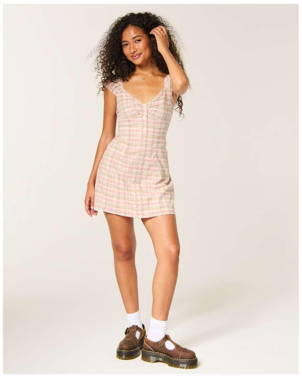 Hollister Pink Petite Cap Sleeve Button Mini Dress