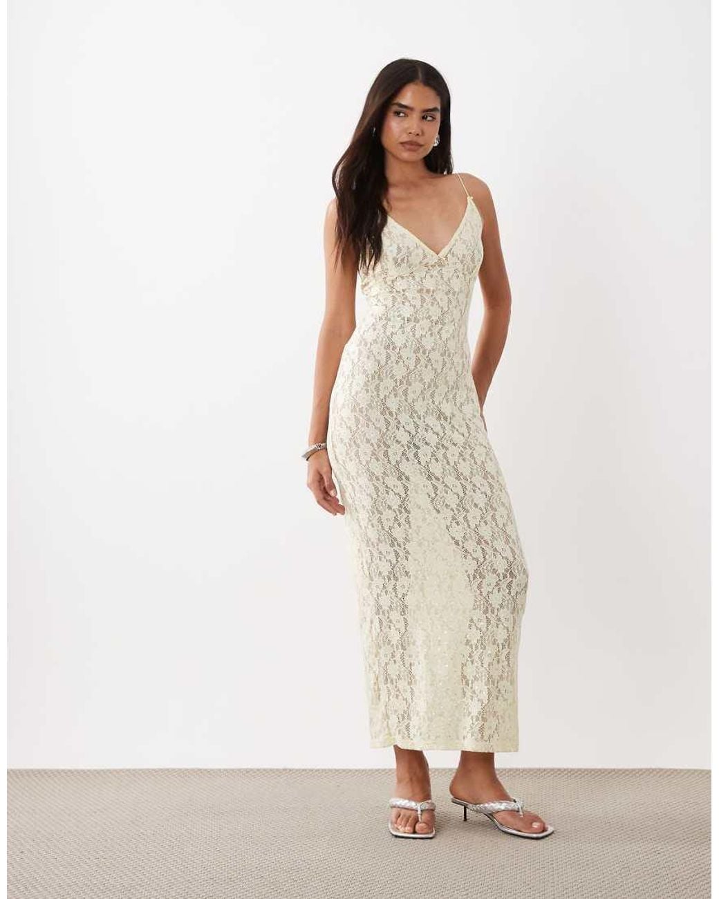 ASOS White Foil Sheer Lace Maxi Dress