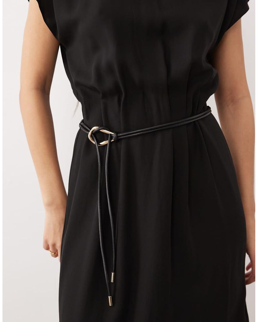 Mango Black High Neck Sleeveless Belted Midi Dress