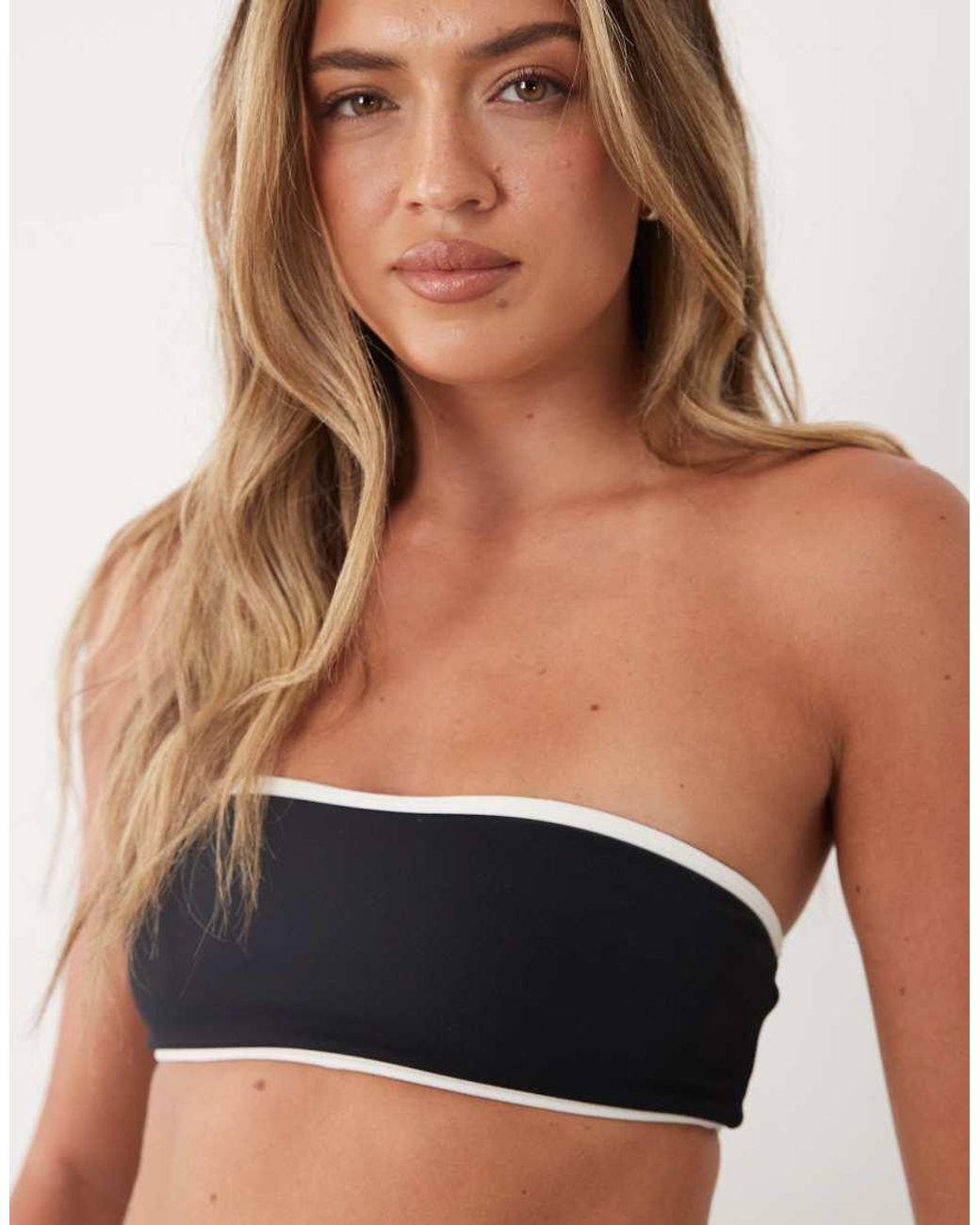 BO+TEE Black Soft Active Contrast Detail Bandeau Sports Bra