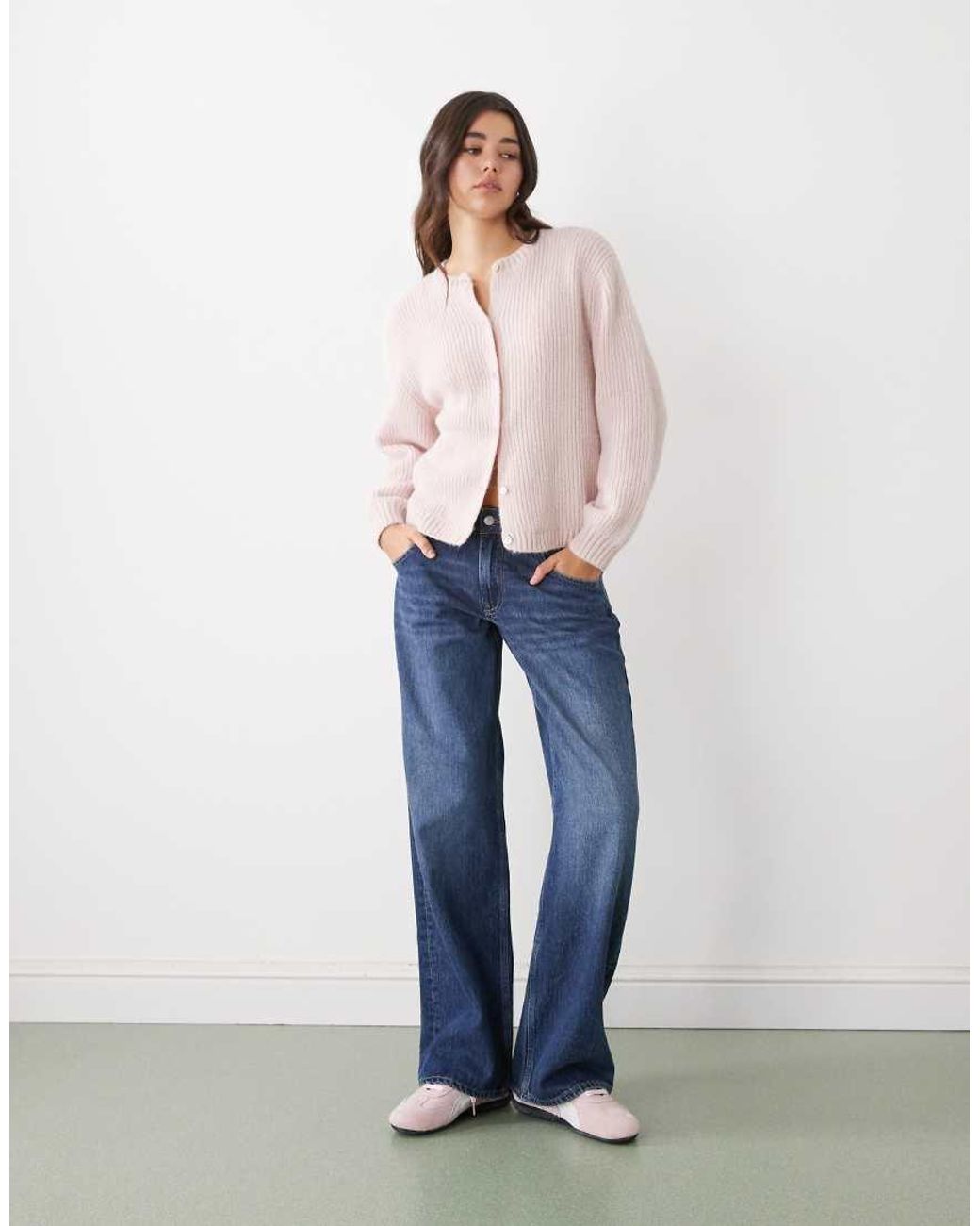 Monki Natural Button Up Knitted Cardigan